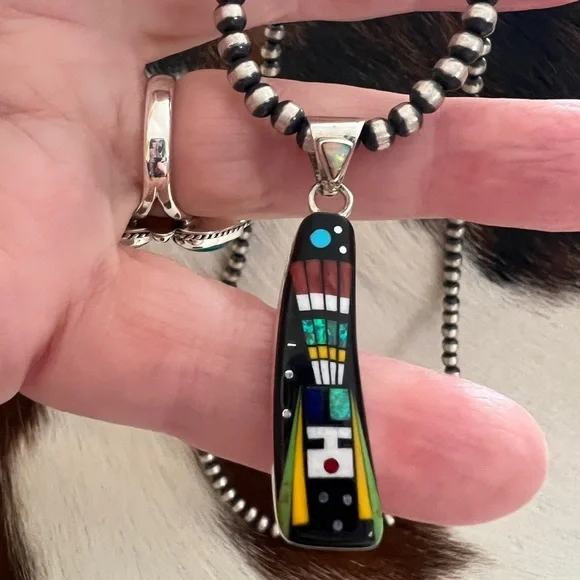 ❤️ Signed “RD” Native Zuni Inlaid Galaxy Sterling Kachina Cosmic Pendant 1.71”L - Picture 1 of 14